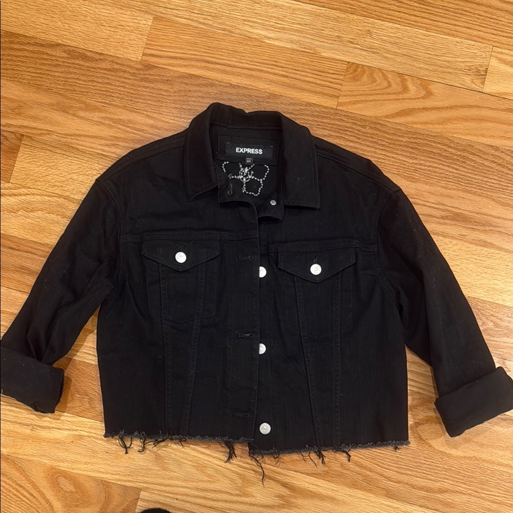 Express Black Denim Jacket Embellished Back with studs size XS/S